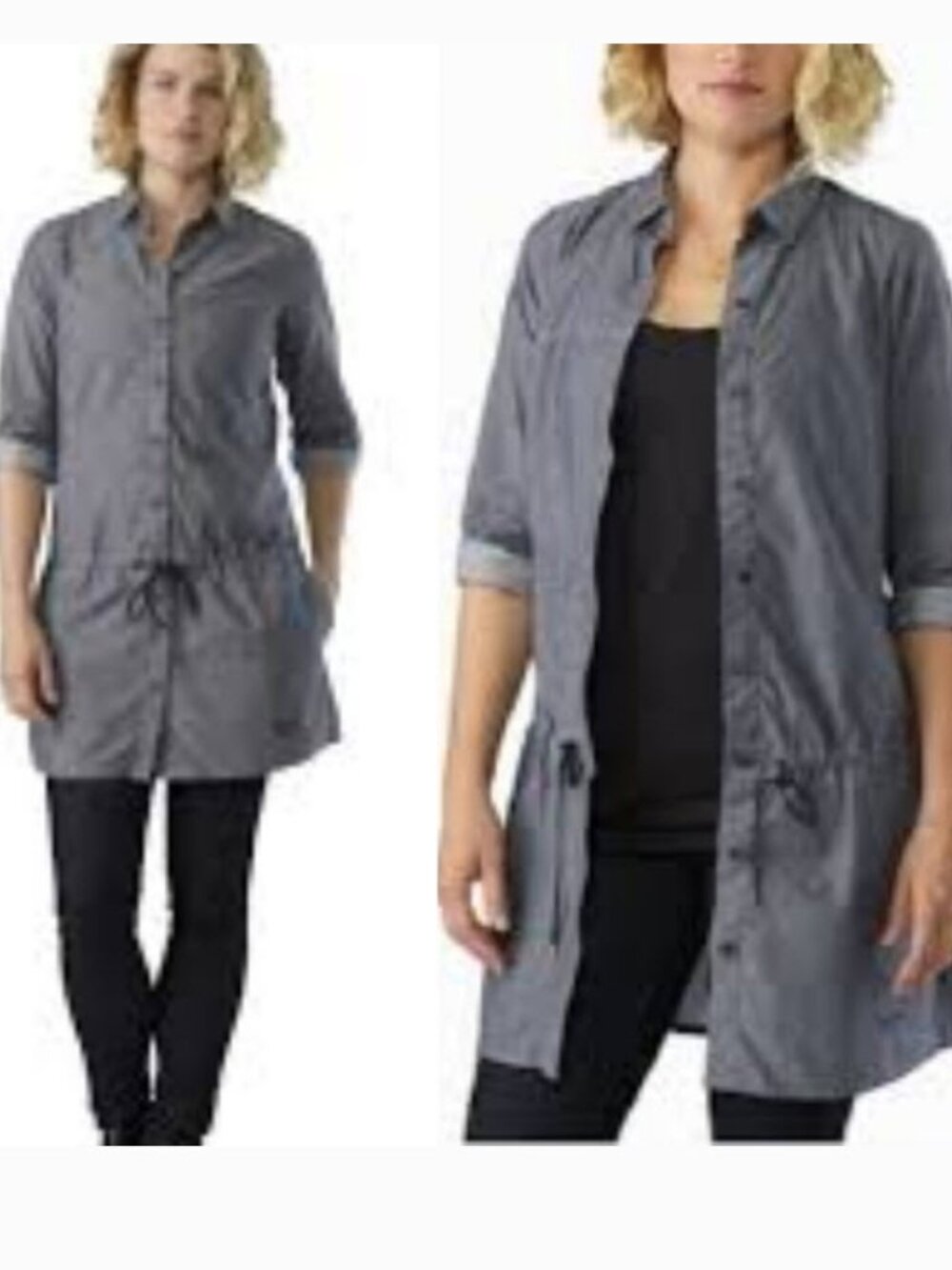 Arc'teryx Blanchard Tunic Shirt Drawstring Grey 3/4 Sleeve Sz S - Picture 2 of 16
